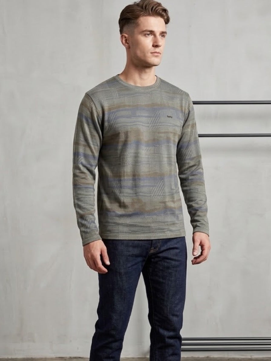 Camo-Inspired Abstract Long-Sleeve Tee  Olive Horizon Printed Long Sleeve