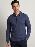Long Sleeve Textured Piqué Polo Shirt – Navy Blue