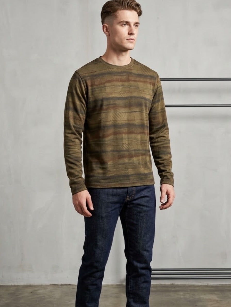 Camo-Inspired Abstract Long-Sleeve Tee  Olive Horizon Printed Long Sleeve