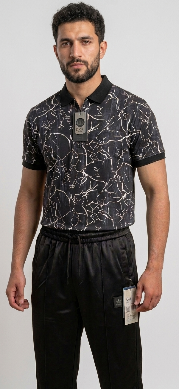 Men’s Black Printed Polo Shirt
